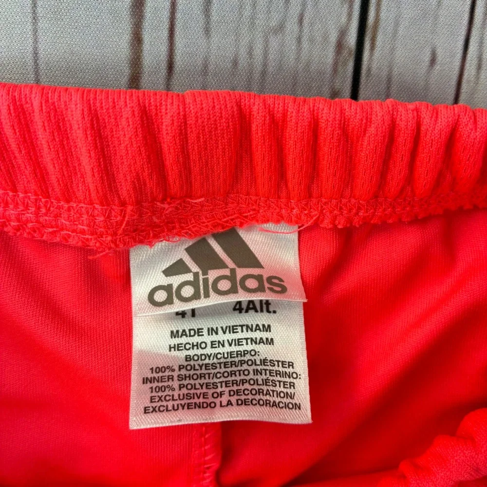 Adidas Girls 2 Piece Skort Set Blue Orange Heart Graphic Activewear Size 4T